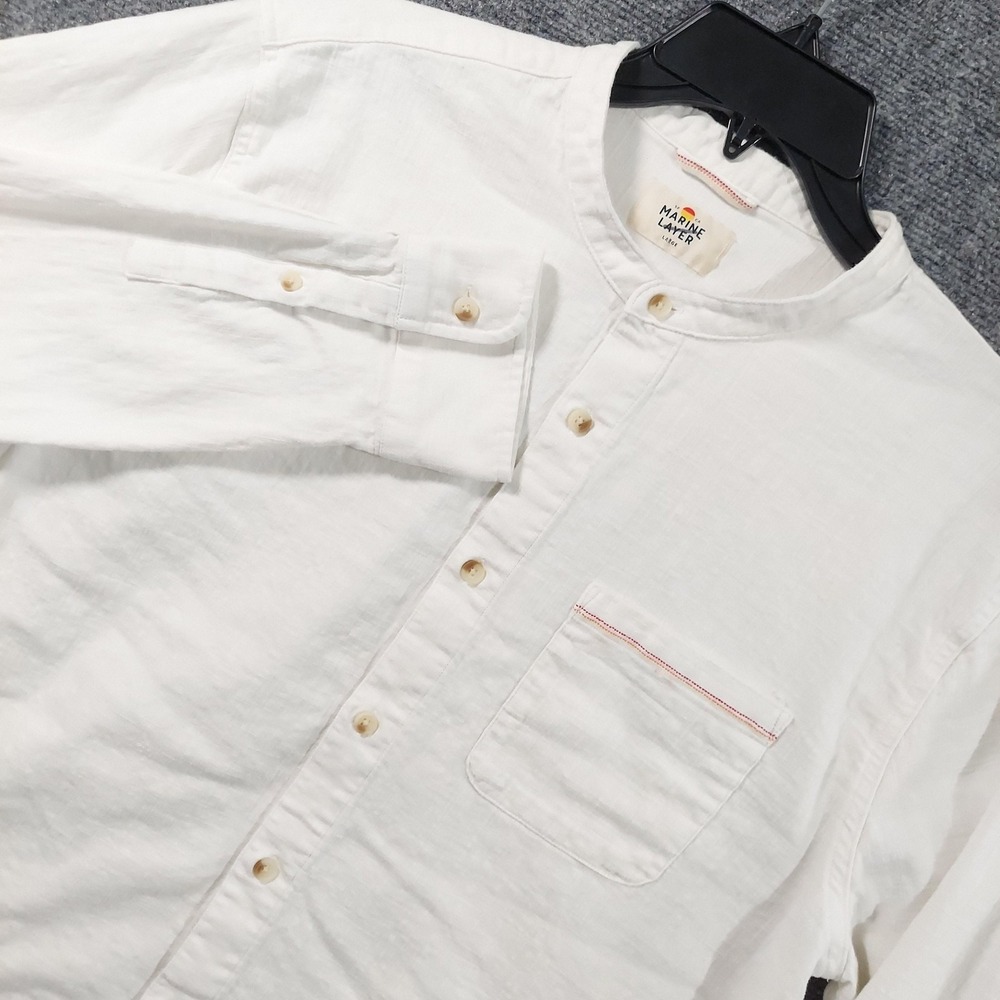 Marine Layer Shirt Mens Large White Long Sleeve Band Collar Pocket Casual Woven